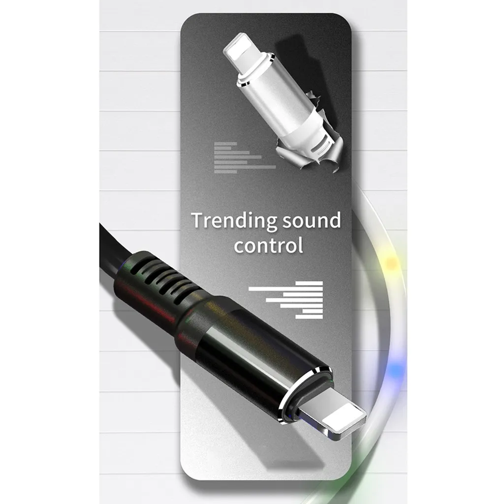 Светодиодный usb-кабель, USB кабель для быстрой зарядки и передачи данных, зарядное устройство для Xiaomi huawei samsung S9 S8, умный светодиодный кабель для голосового управления#3