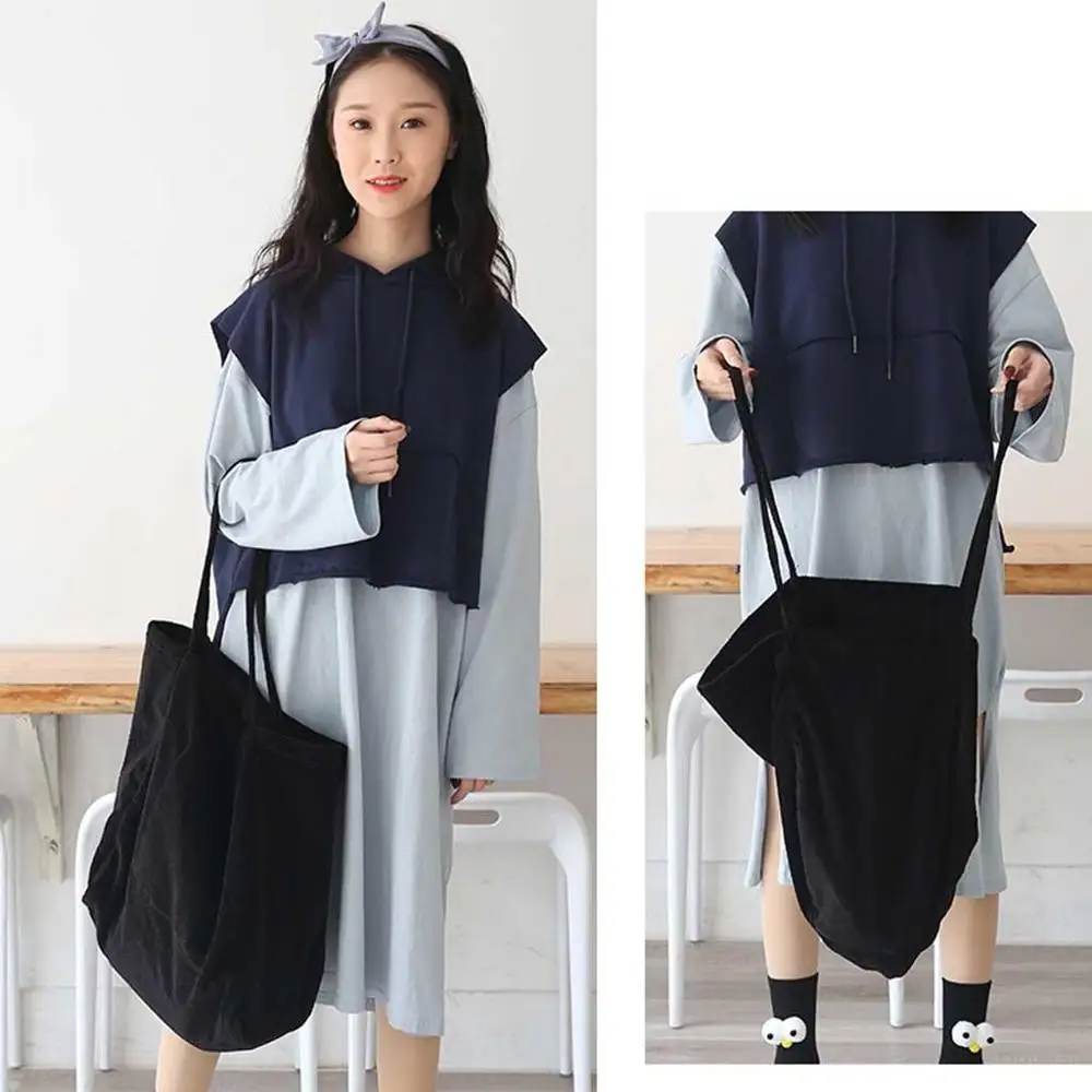 Женская модная Вельветовая сумка на плечо, большая Вместительная женская сумка-тоут, складная многоразовая сумка для покупок, тканевая сумка с тонким ремешком#45