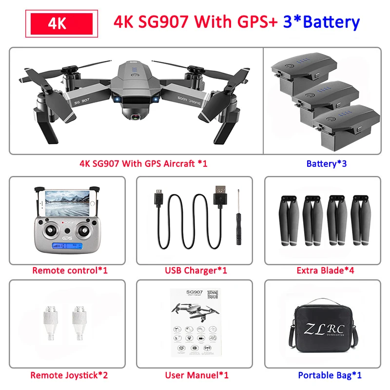 SG907 4K 3B BAG SG907 gps Дрон с камерой 4K 5G Wifi RC Квадрокоптер оптический поток складной мини Дрон 1080P HD камера Дрон VS E520S E58 XS812 - Цвет: SG907 4K 3B BAG
