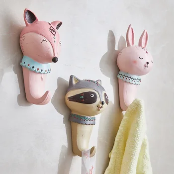 

Funny Animal Avatar Fox Bunny Raccoon Bear Resin Hook Wall Hooks Para Colgar Las Llaves Wall Key Holder Modern Wall Decoration