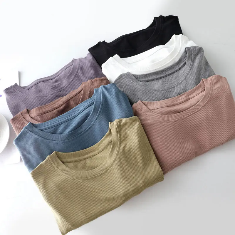

Women O-Neck Match Basic Harajuku T-shirt Color Casual Short Sleeve Shirt 2021 Basic High Quality Cotton Shirts Summer Pure Soli