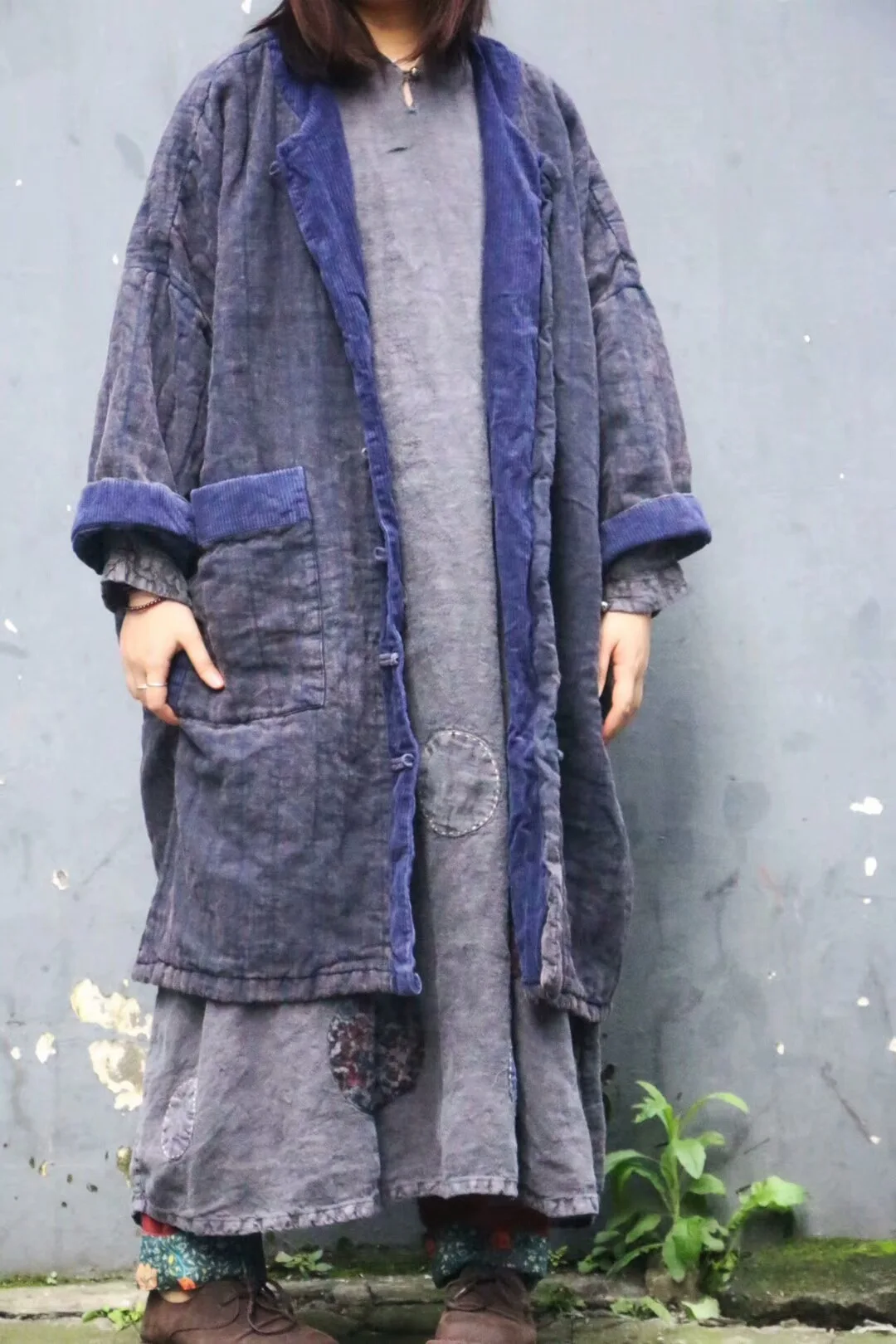 

2018 Origional Design National Wind WOMEN'S Dress Cotton Linen Retro Printed Patchwork Frog Cotton Velvet inside Long Cotton-pad