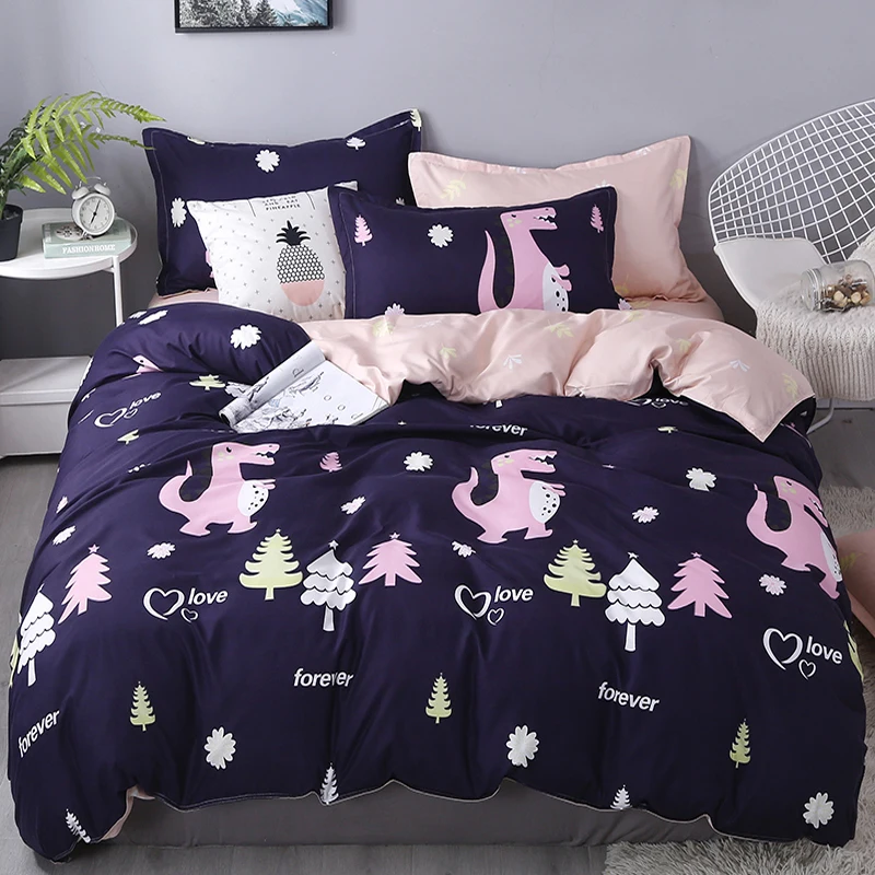

3/4Pcs Dinosaur Home Bedding Set for Kids Adult Cartoon Radish Plaid Single Double Bed Duvet Cover Set Printed Bedclothes Sheet