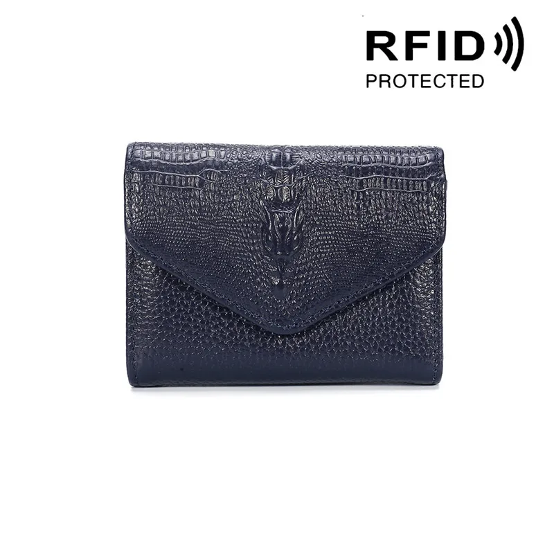 Южная гусиная натуральная кожа RFID Блокировка Кредитная карта держатель для женщин Крокодил шаблон чехол для карточек дорожные кошельки Портмоне - Цвет: Blue