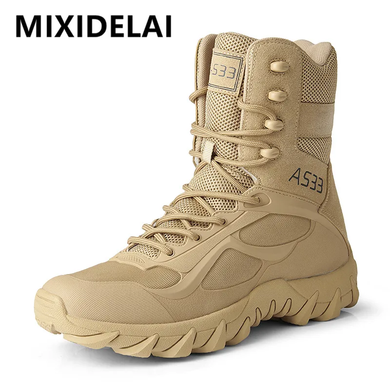 Mens Military Tactical Combat Desert Ankle Boots Outdoor Boots lace up zip shoes 