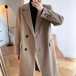 Casaco de terno fino único botão poliéster feminino sólido longo blazer outwear para a primavera