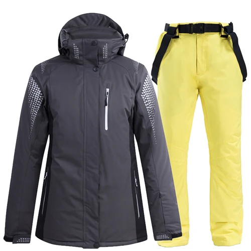 New-30 Men / Women Snow Suit Snowboarding sets Winter Outdoor Sports wear Waterproof windproof skiing jackets+ snow belt pants - Цвет: yellow pant