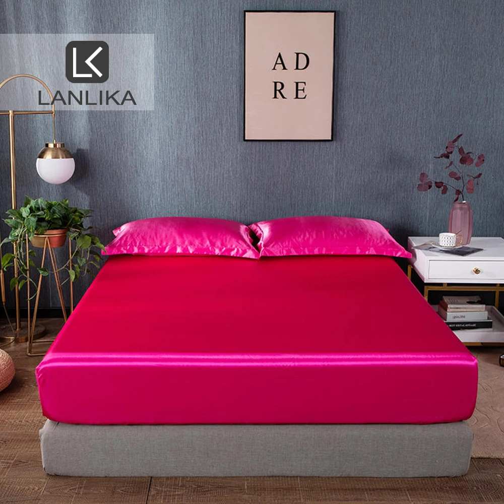 Lanlika 1 шт. Роскошная атласная шелковая розово красная натяжная простыня горячая