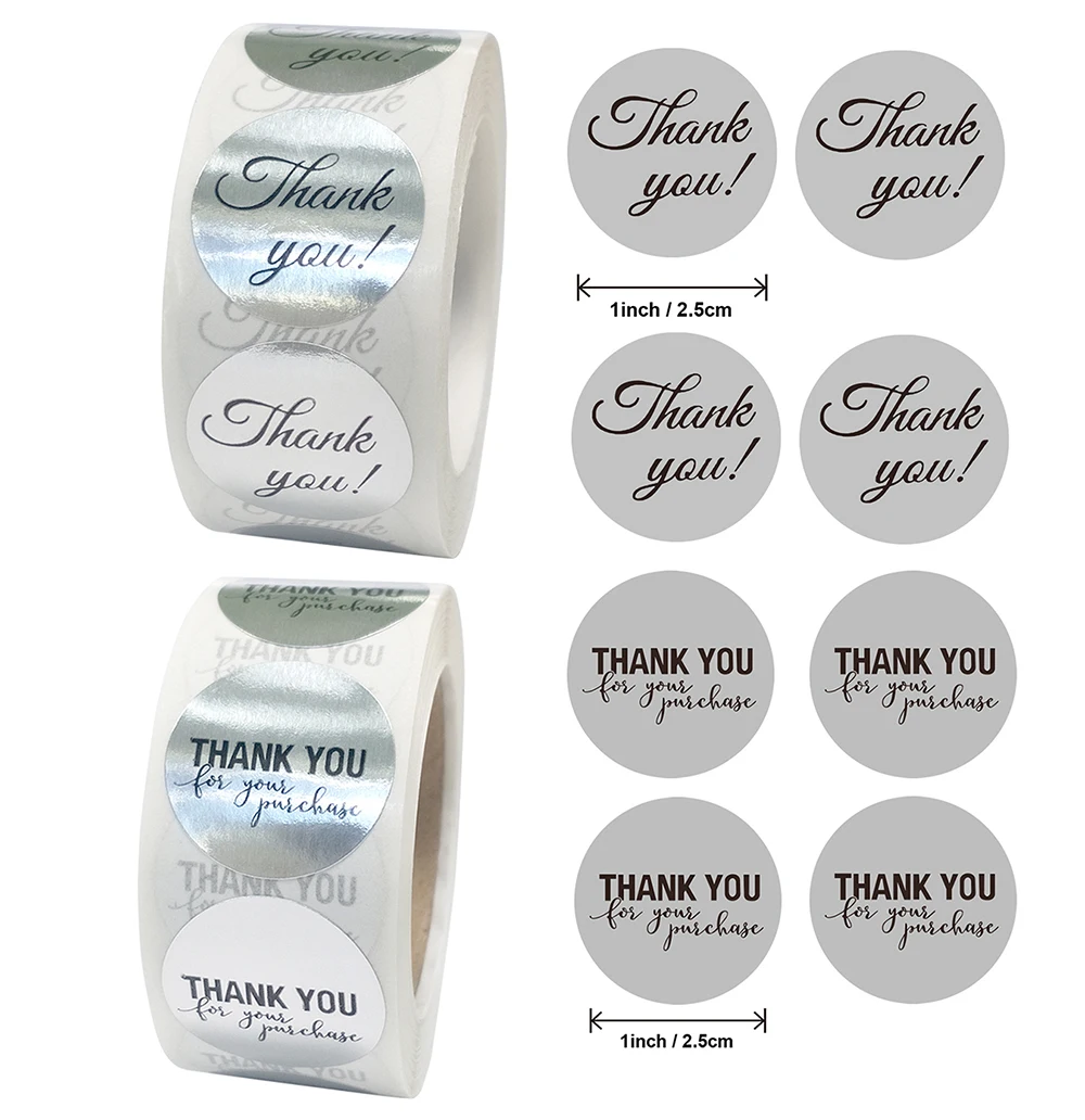 

500PCS 2.5CM Golden Silver Thank You Sticker Student Diary Scrapbooking Label DIY Decorative Stationery Sticker