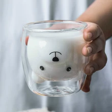 Новинка 270 мл креативная кофейная кружка с медведем милые животные двойная стеклянная кофейная чашка Мультяшные прозрачные молочные кружки дамские кофейные чашки детский подарок