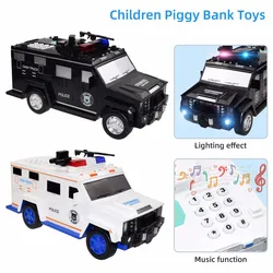 Tirelire de dessin animé, jouets, musique intelligente, mot de passe, billet de banque, voiture, pièce de monnaie, banque, figurine, jeu de simulation, boîte d'argent, voitures de Police pour enfants 
