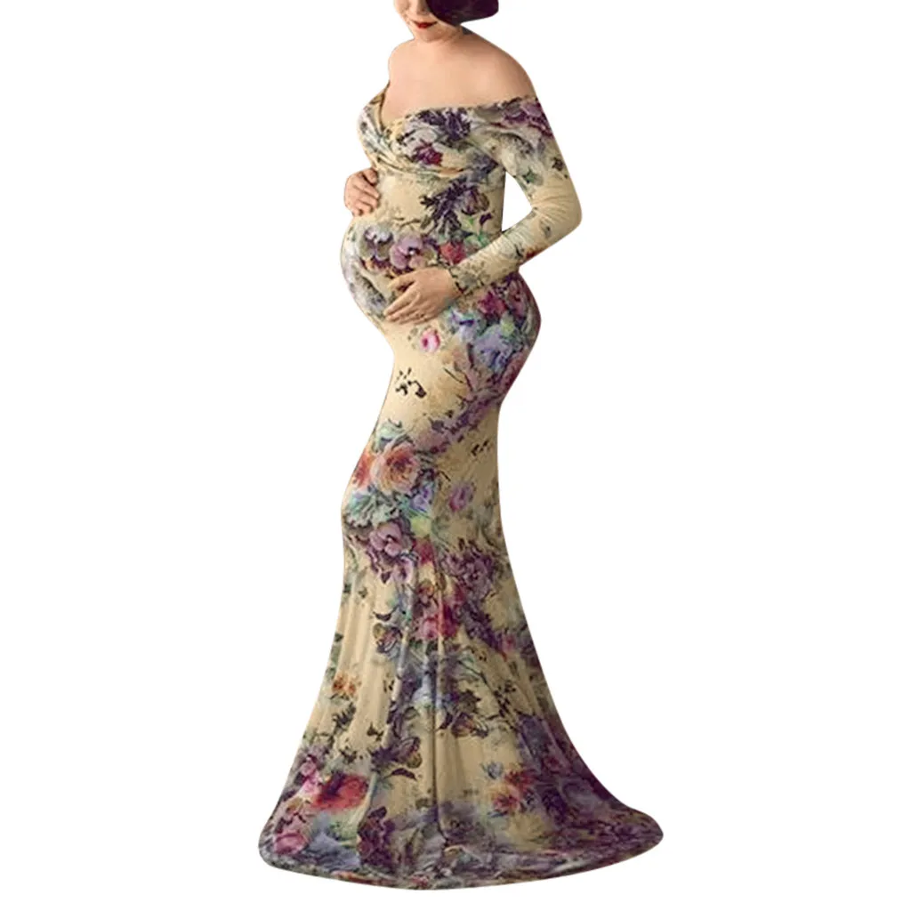 Платье для беременных для будущих мам платья для фотосессии с длинным рукавом для будущих мам Платье для кормящих с цветочным принтом Hamile Elbise