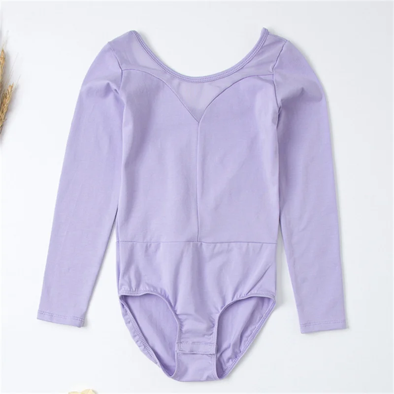 

Wholesale High Quality Kids Girls Lilac Long Sleeve Spandex Mesh Ballet Leotards