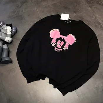 

Women's Cartoon Mickey Sequin Embroidery Flannelette with Round O Neck Pullover Sweatshirt