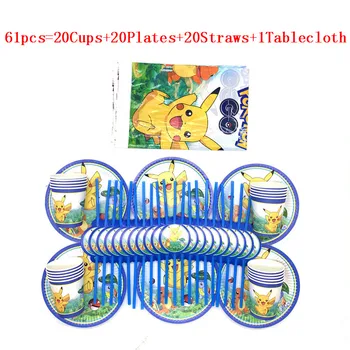 

Hot Sale 61Pcs/31Pcs Cartoon Pokemon Go Pikachu Child Girls Birthday Wedding Flexible Straws Paper Cup Plate Decoration Supply