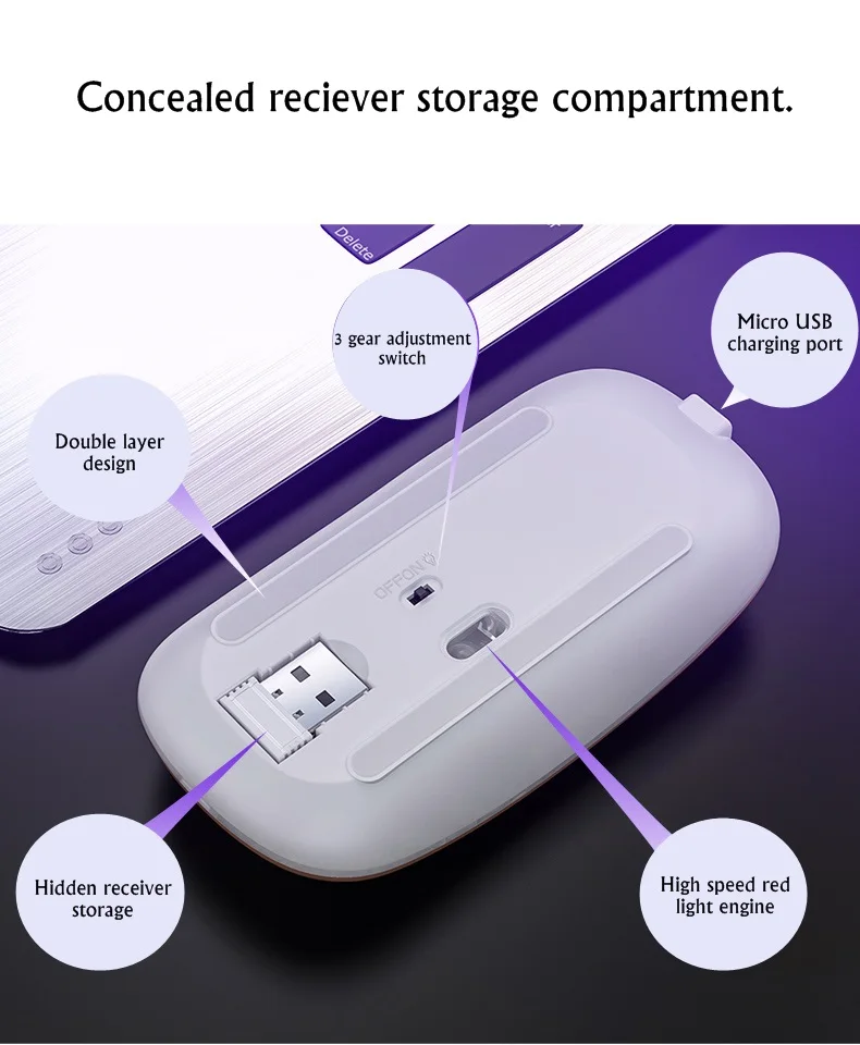 Мини Беспроводная мышь 1600 dpi 2,4 Ghz тонкая Бесшумная перезаряжаемая мышь с красочными дышащими огнями энергосбережение для настольного ноутбука