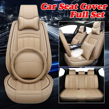 

11pcs PU Leather Car Seat Covers with Steering Wheel Cover Headrests Auto Seat Pad Cushion Universal for 5-Seats Car