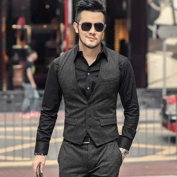 

Mens Suit Vest V Neck Wool Tweed Stripe Formal Casual Business Waistcoat For Wedding Groomsmen Slim Fit Blazers Vest Gray