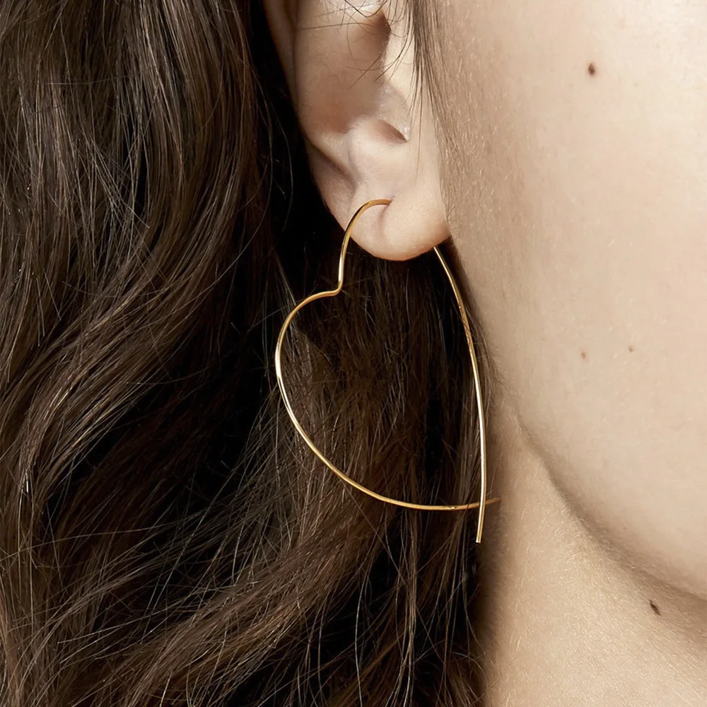

2020 Basic Minimalist Copper Wire 9 Number Heart Shape Hoop Earrings For Women Lady's Fashion Gold Earring Big Hoop Earring