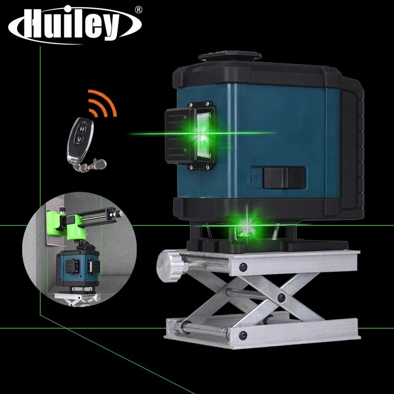 

Green Light 12 Lines Remote Control Laser Level with Lifting Platform Wall Bracket Self-Leveling 5800 mAH Lithium Battery