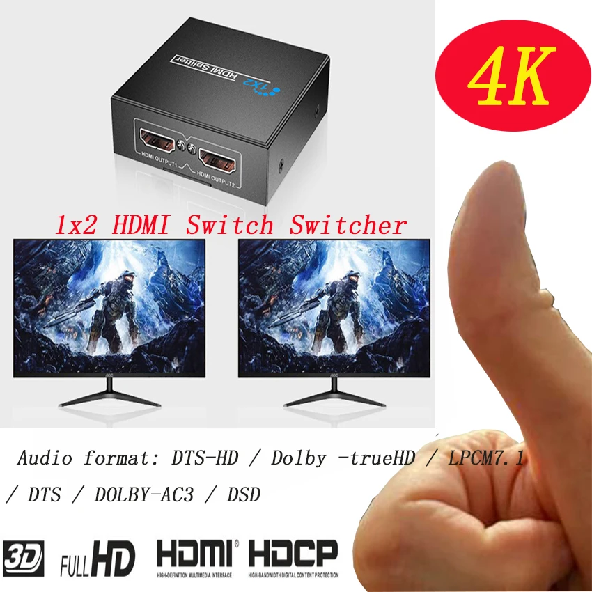 HDMI-разветвитель 4K HDMI-переключатель двунаправленный 1x2/2x1 адаптер HDMI 2 в 1 выход для