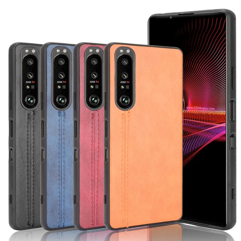 For Sony Xperia 1 III Case Luxury Calfskin PU Leather lines Back 