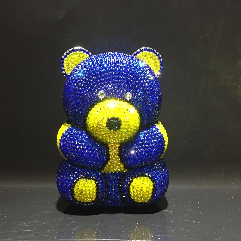 YLS, 3D, милый медведь, алмаз, вечерняя сумочка, женский клатч, сумочка, роскошная, Дамская, свадебная, с кристаллами, сумочка, серебро, синий, желтый