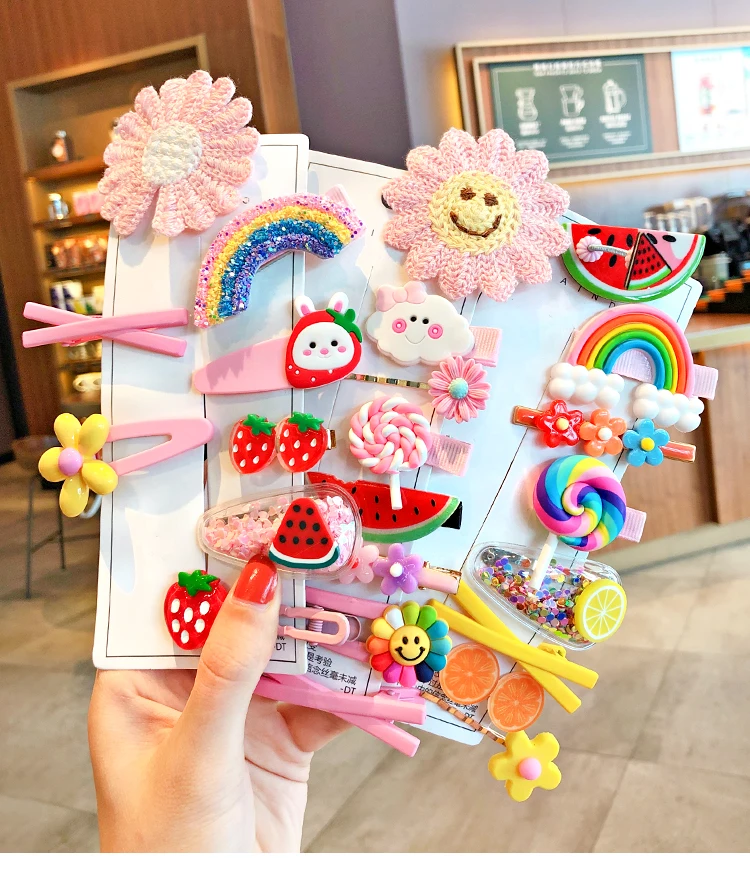 1 Set Children Cute Cartoon Flower Fruit Rubber Bands Hairpins Girls Lovely Gift Hair Clips Kids Hair Bands Hair Accessories