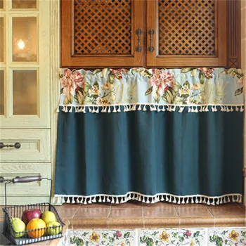 

1 Pcs Rod Pocket American Printed Half Curtain For Living room Divided Small Window Short Curtain For Kitchen Cabinet Cafe Q021