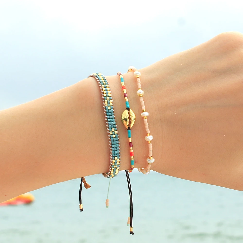 

KELITCH Cowrie Shell Bracelets Handwoven Miyuki Beaded String Bracelets Cuff Adjustable Friendship Charm Jewelry