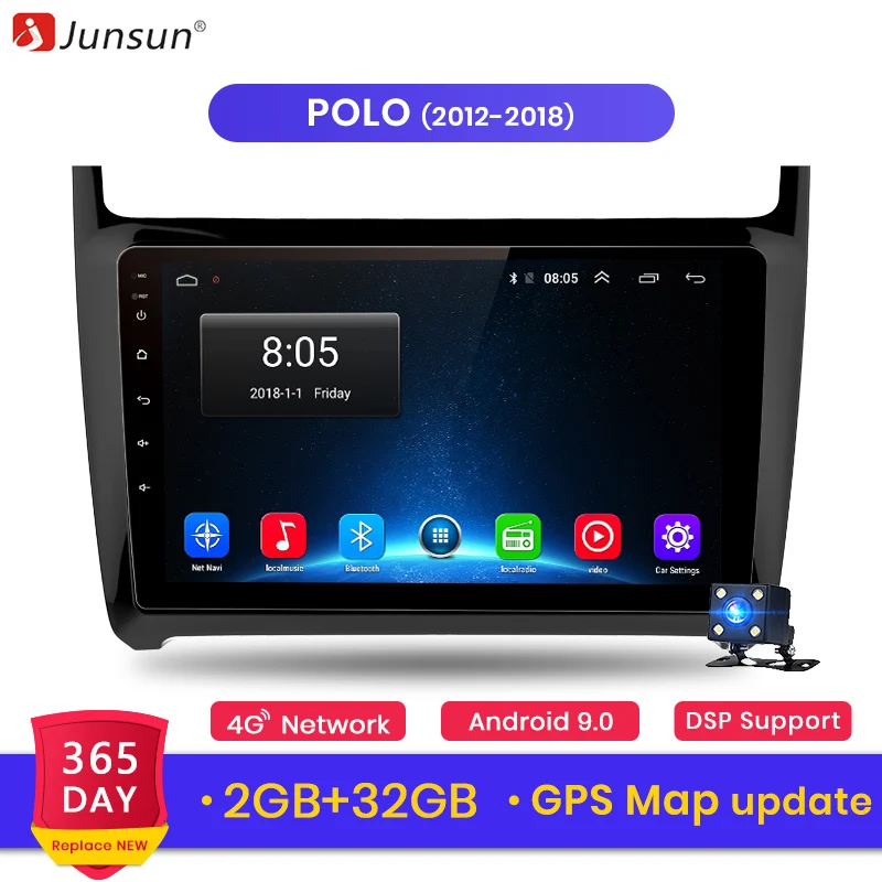

Junsun V1 2G+32G Android 8.1 For Volkswagen POLO 2012 2013 2014-2018 Car Radio Multimedia Video Player Navigation GPS 2 din dvd