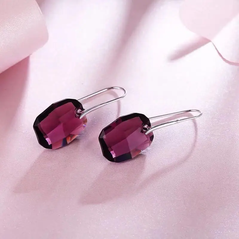 Amethyst Модные квадратные Висячие серьги для женщин, винтажные сережки с кристаллами, австрийские массивные украшения, рождественские подарки - Окраска металла: Amethyst