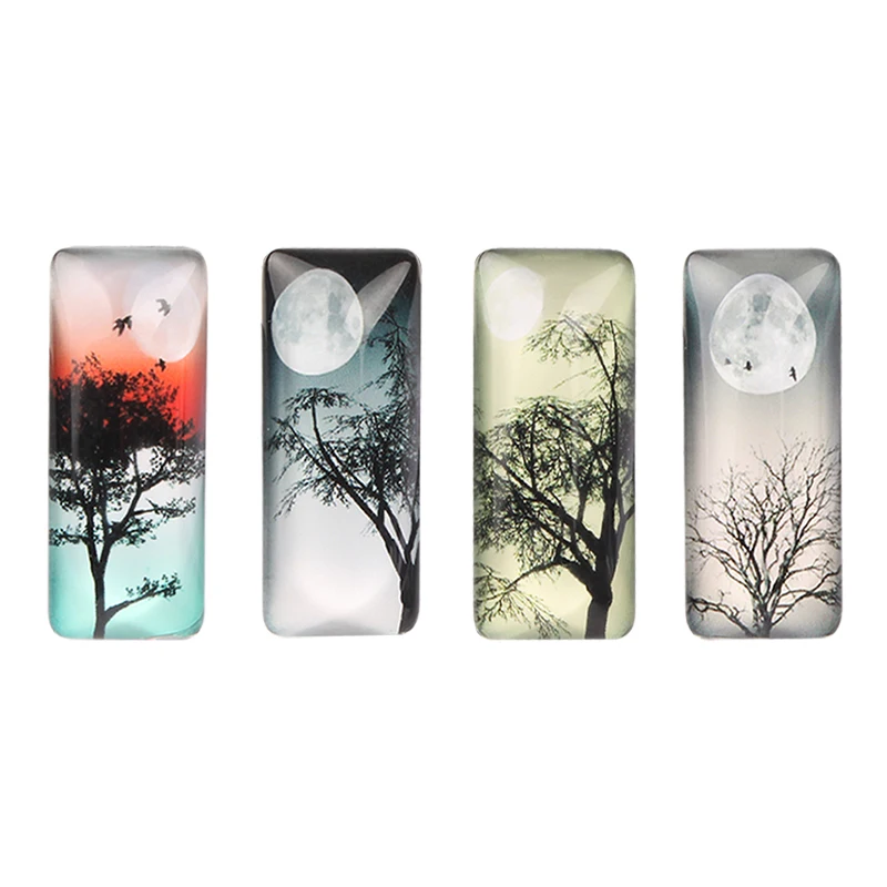 

20pcs Mixed Rectangle Pendant Glass Cabochon Moon Tree Night Photo Cameo Flatback 10x25mm 19x38mm Diy for Earring Jewelry Making