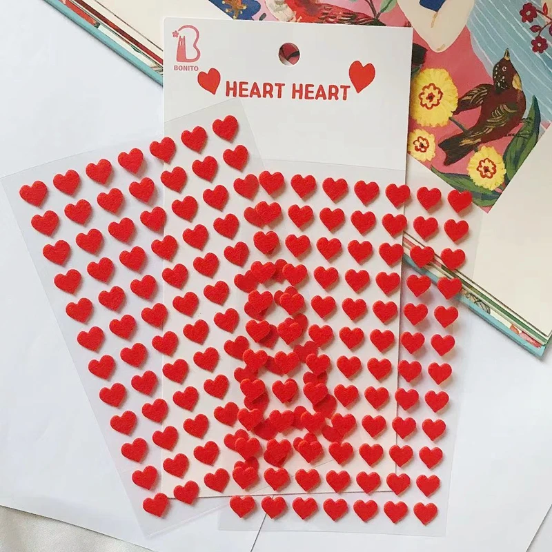 Small Red Heart Korea Stickers Scrapbooking Material Photo Album Journal Kid's Toy Decorative 3D Felt Sticker Stationery decorative stickers diy scrapbooking accessories 168Pcs
