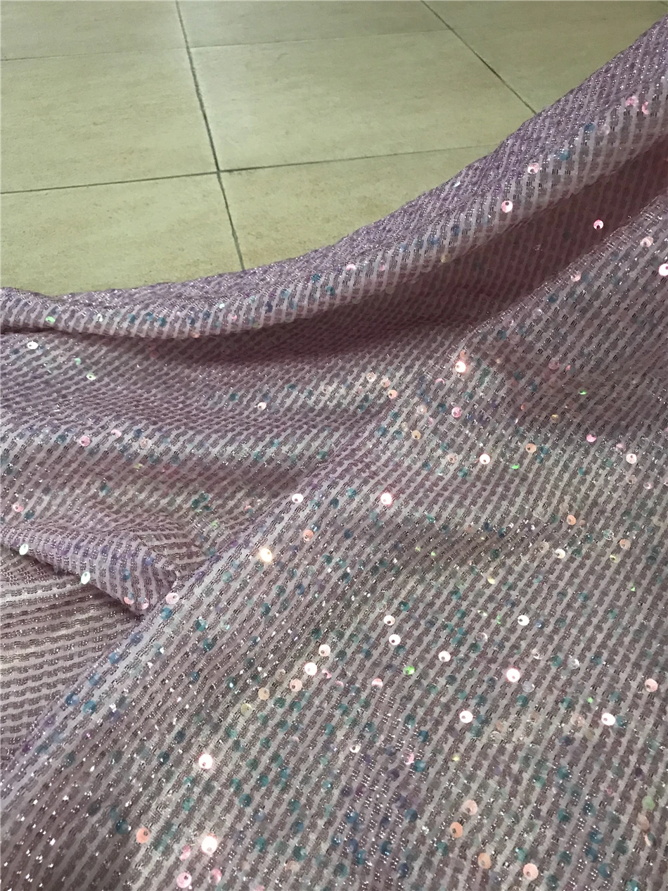 

High Quality 5Yards L-428886 Embroidered French Lace Beautiful Sequins African Tulle Mesh Fabric For Wedding