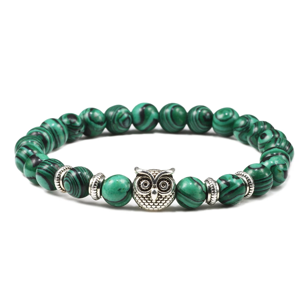 Perline Di Pietra Naturale Bracciali Gufo Malachite Rock Lava Braccialetti Fascino Filo Elastico Energia Yoga Buddha Gioielli Per Donna Uomo