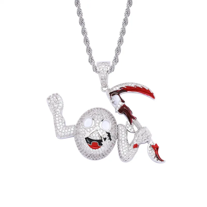 JINAO Cubic Zircon Iced Clocks Gold Fashion Little devil Pendant Necklace Hip Hop Jewelry Statement Necklaces For Man Women Gift - Окраска металла: SILVER