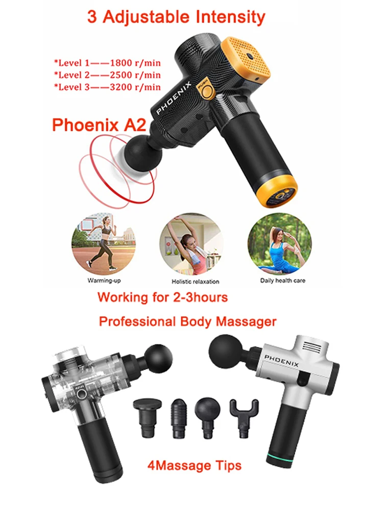 Феникс Электронный массажер для мышц, Профессиональный Массажный пистолет для тела с высокой вибрацией, массажный пистолет для расслабления тела, устройство для облегчения боли