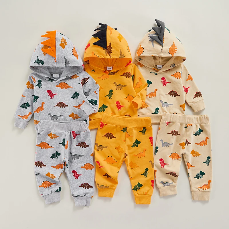 FOCUSNORM 0 18M Autumn Baby Boys Clothes Sets Cartoon Dinosaur Printed