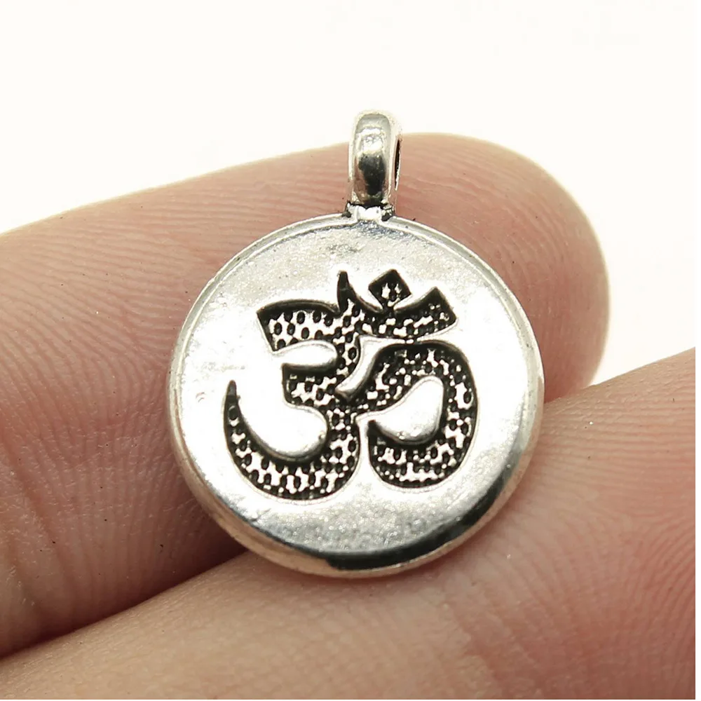 Antique Silver Color 19x15mm Double-Sided Om Symbol Pendants For Bracelets Man Jewelry Accessories 2 Pieces | Украшения и