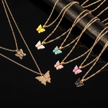

Modyle Bohemian Cute Butterfly Choker Necklace For Women Acrylic Gold Color Clavicle Choker Necklaces 2020 Fashion Jewelry New