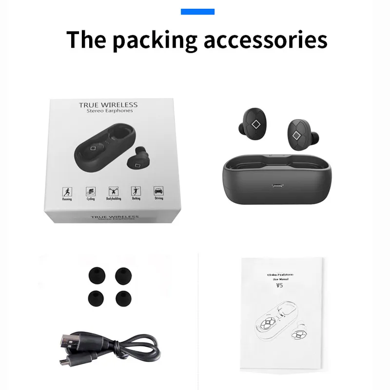 V5 TWS Bluetooth 5,0 Беспроводные наушники с шумоподавлением, игровая Спортивная стерео гарнитура с микрофоном, зарядная коробка для смартфона