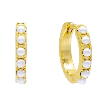 

LOZRUNVE Korean 925 Silver Boho Style Small Turquoise Pearl Hoops Huggie Earring