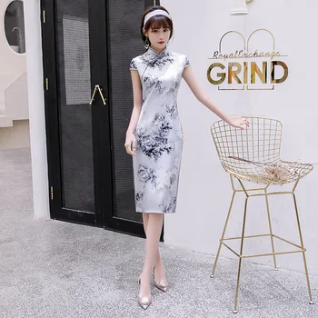 

Sexy Slim Qipao Summer Short Sleeve Print Vintage Cheongsam Chinese Evening Dress qipao Vestidos Oversize 4XL