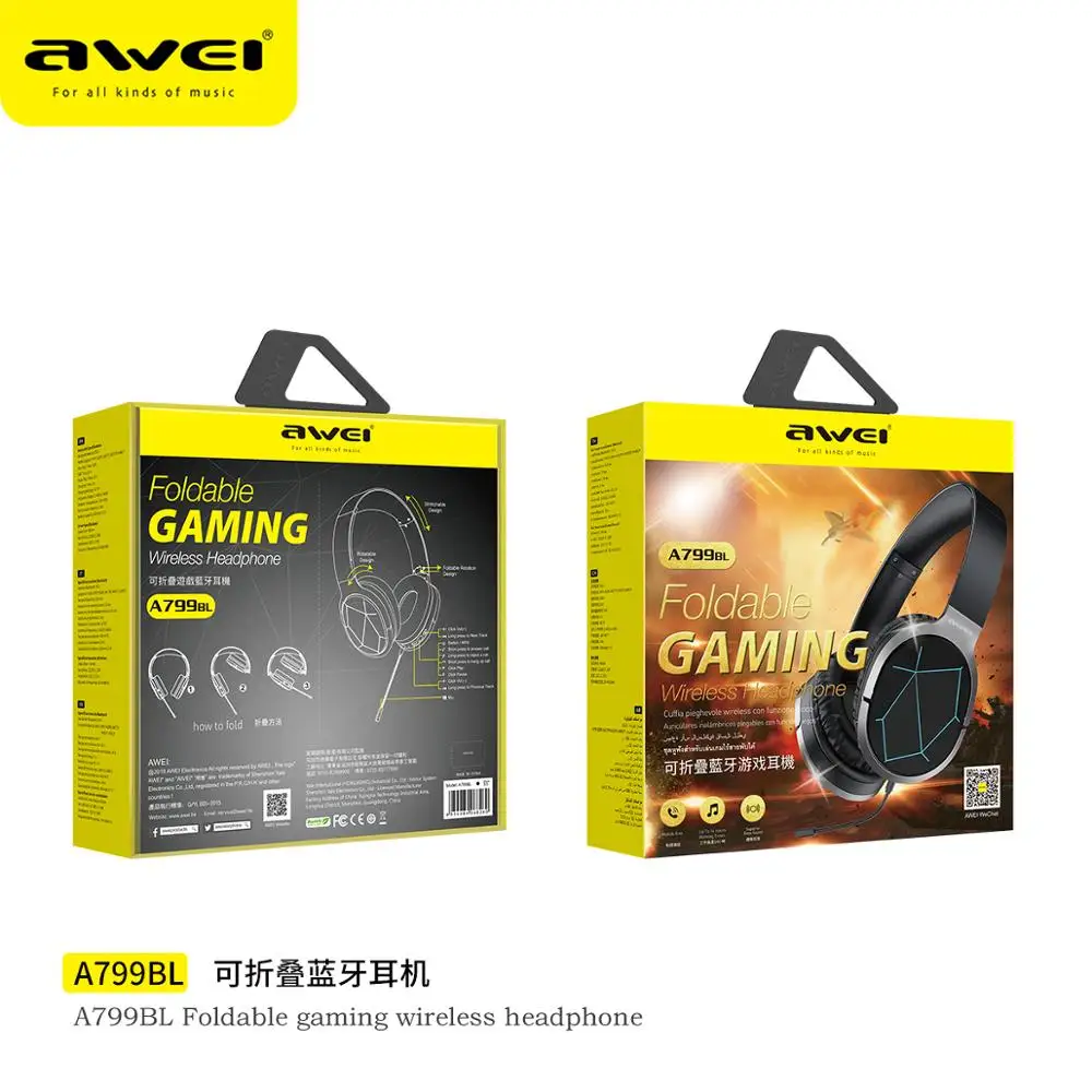 AWEI A799BL Gaming Headset Bluetooth V5.0 3D Sound Foldable Wireless Wired Headphone 5000mAh Battery with External Microphone