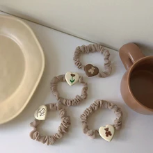 

Milk Tea Color Cute Bear Pattern Hair Ties Head Rope Bracelet Dual-use Elastic Hair Band Rubber Sweet Girls Hair Accessory