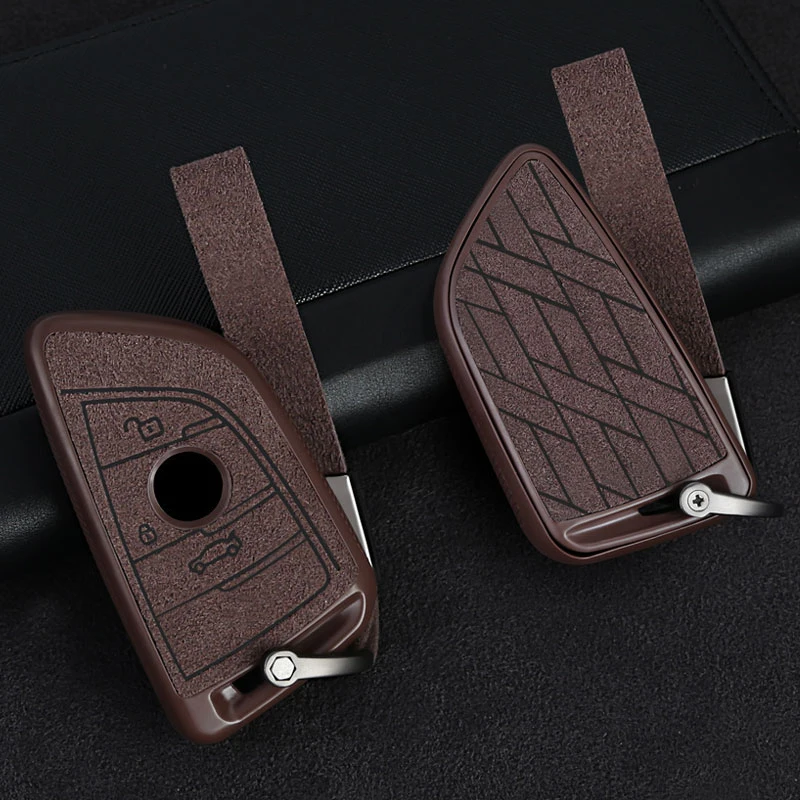 

Car key Cover Case shell for BMW X1 X5 X6 F15 F16 F48 BMW 1 / 2 Series Plastic+Leather Remote Controller Key Bag Holder KeyChain