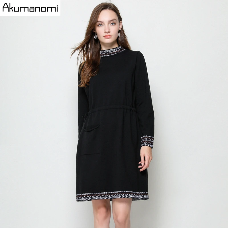 #Special Offers Autumn Spring Knitted Sweater Dress Women Plus Size 5xl O-neck Long Sleeve Black Casual Party Office Dresses Vestido Mujer Shein
