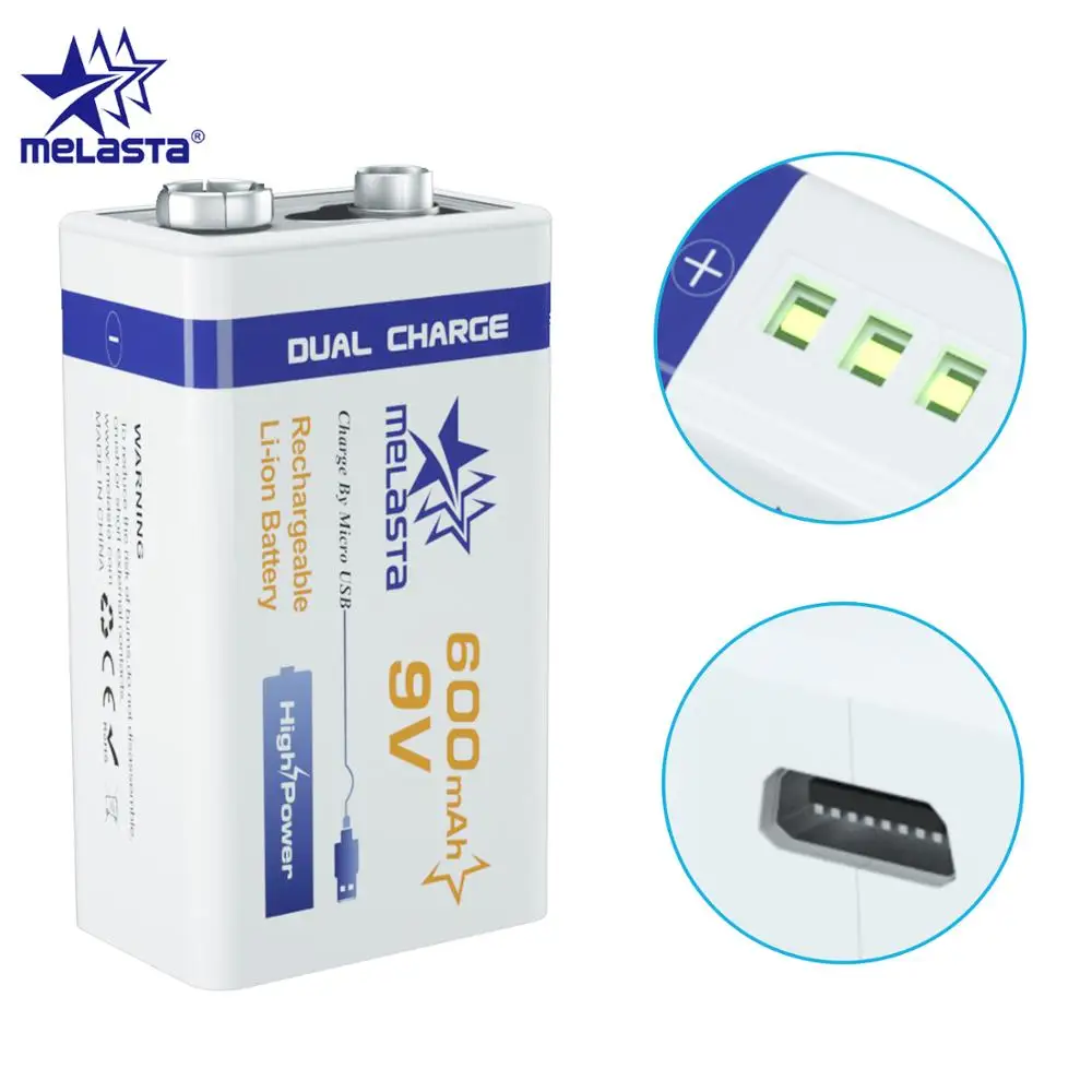 9V PPP3 6F22 Micro USB 600mAh rechargeable lithium ion battery for