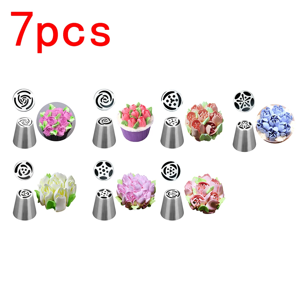 

Russian Pastry 7/11Pcs/Set Nozzles Tulip Icing Piping Cream Nozzles Tips 1Pcs Coupler Decorating Tips Set Cake Cupcake Decorator